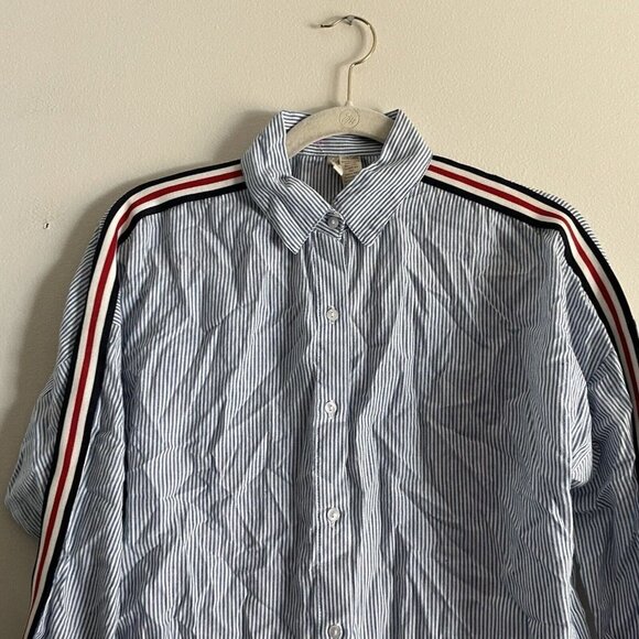 Japna Women’s SZ S Blue w/White Stripes Striped Long Sleeve Button Up Blouse NWT - Picture 3 of 8